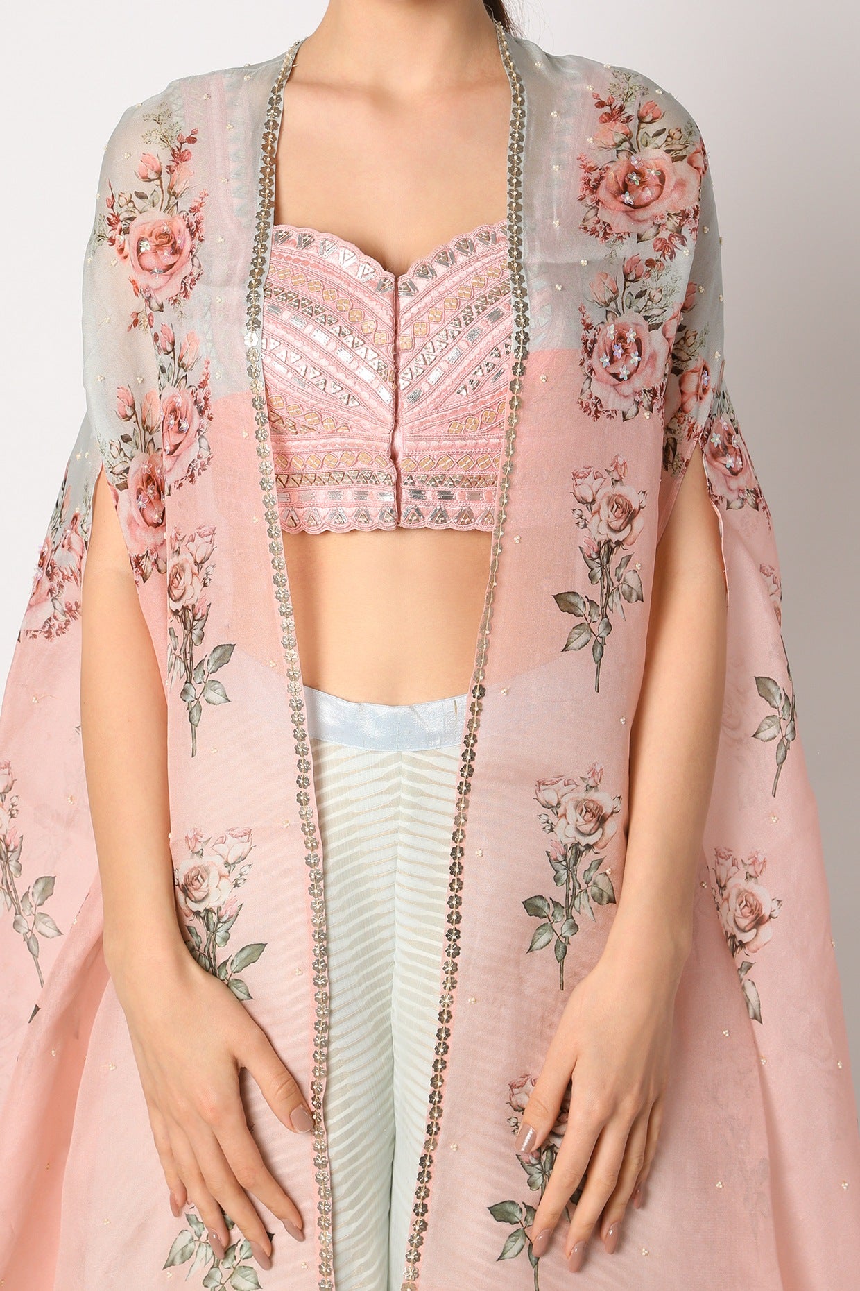 Vintage Rose Ombré Cape & Ice Blue Palazzo Fusion Set