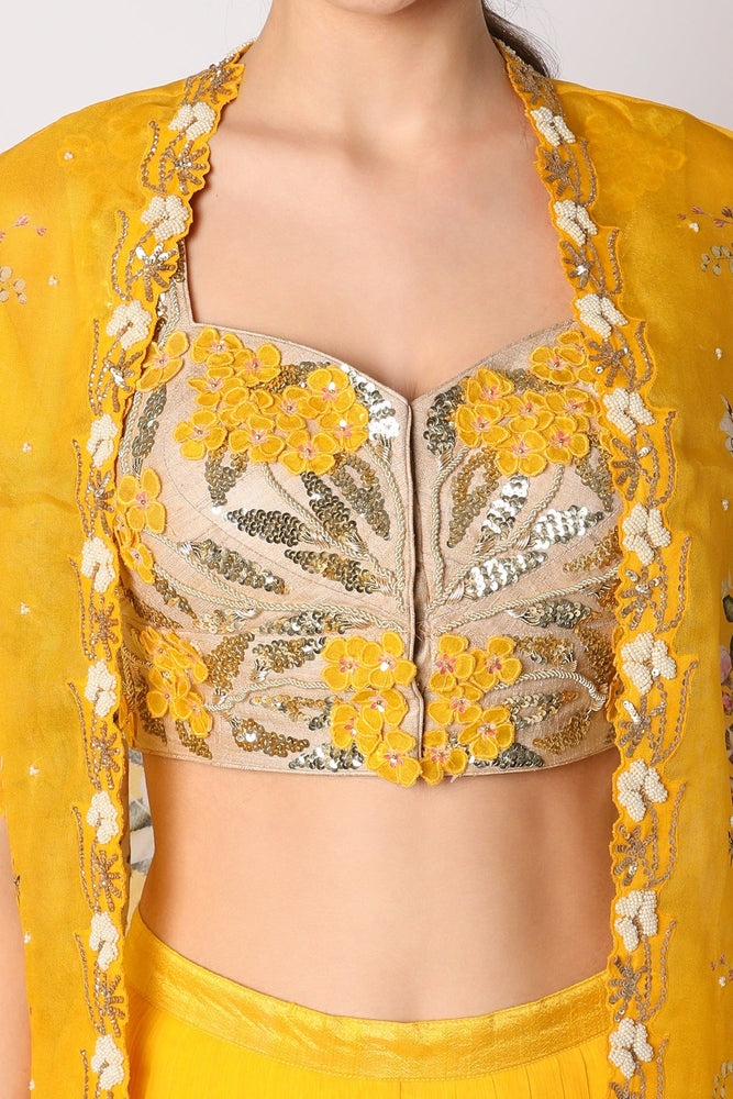 Yellow Embroidered Palazzo Pant Set Yashodhara