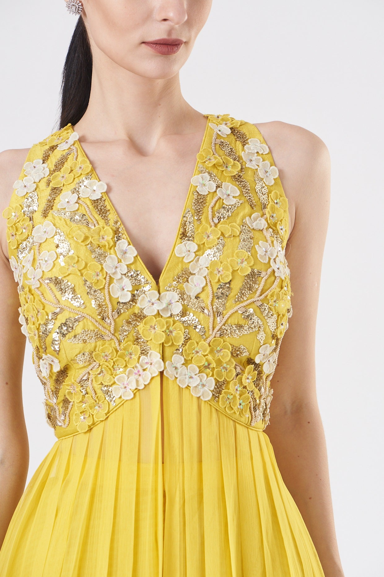 Yellow Chiffon & Raw Silk Kurta Set