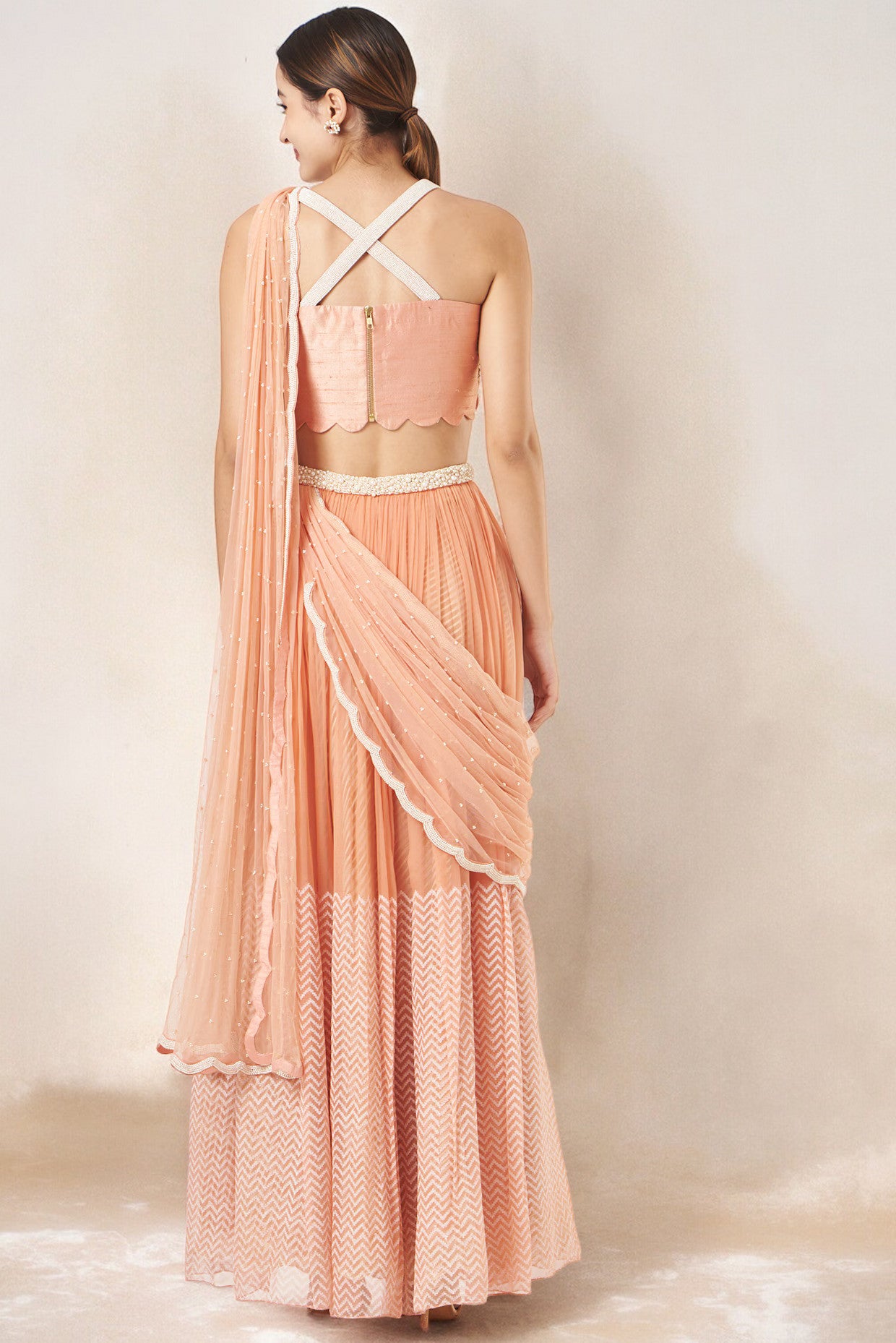 Orange Block Printed Lehenga Set
