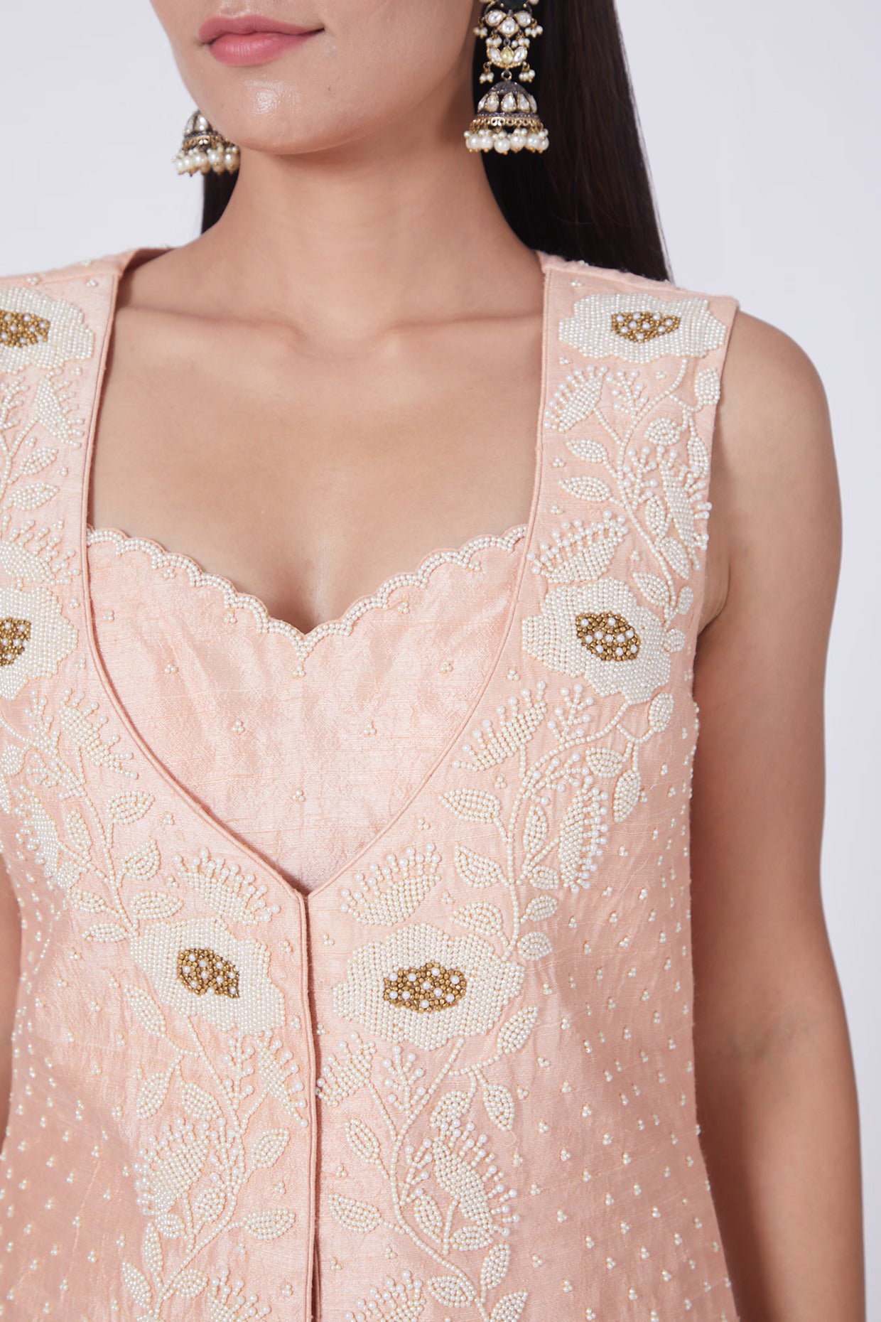 Soft Peach Embroidered Front-Slit Kurta & Palazzo Set