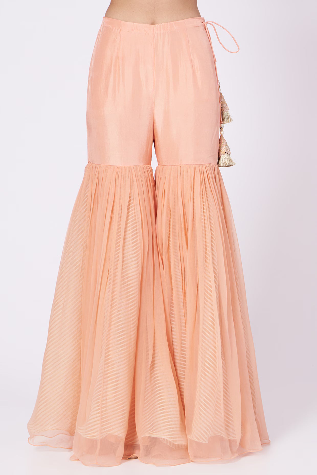 Soft Peach Jaal Embroidered Strappy Kurta & Sharara Set