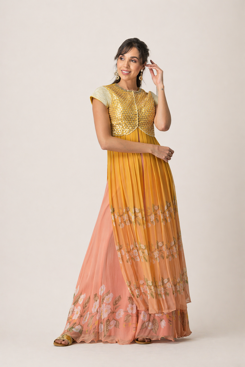 Marigold Ombré Jacket & Floral Sharara Set