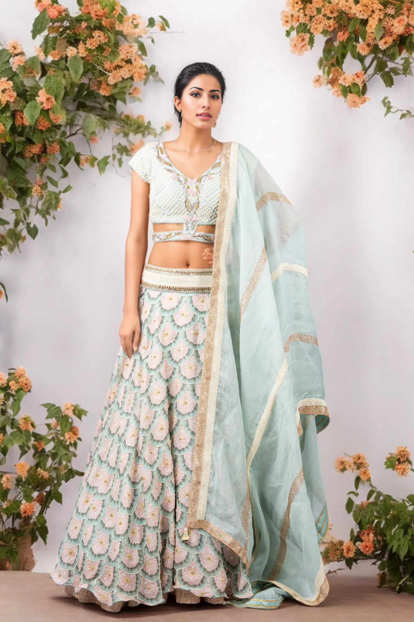 PEARL SCALLOP ORGANZA LEHENGA
