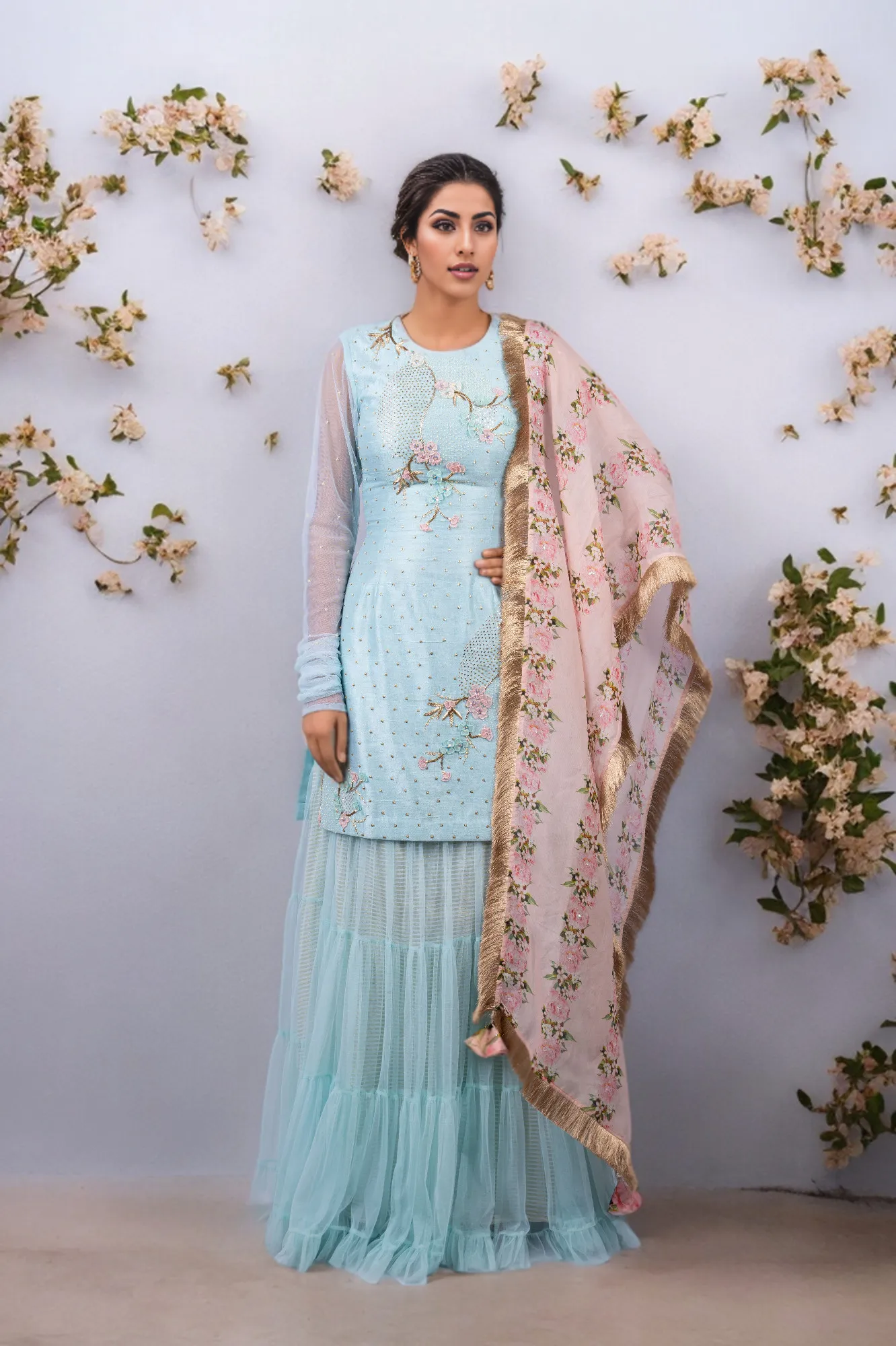 JAPANESE CIRCLE EMBROIDERED SUIT SHARARA