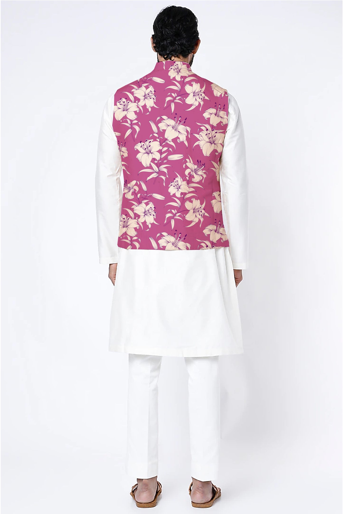 Printed Raw Silk Nehru Jacket