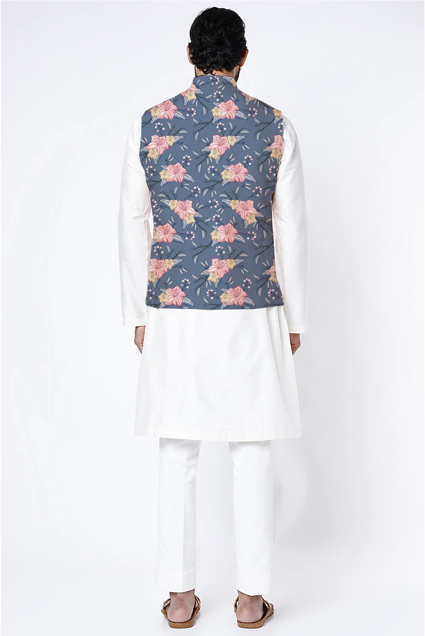 Printed Raw Silk Nehru Jacket