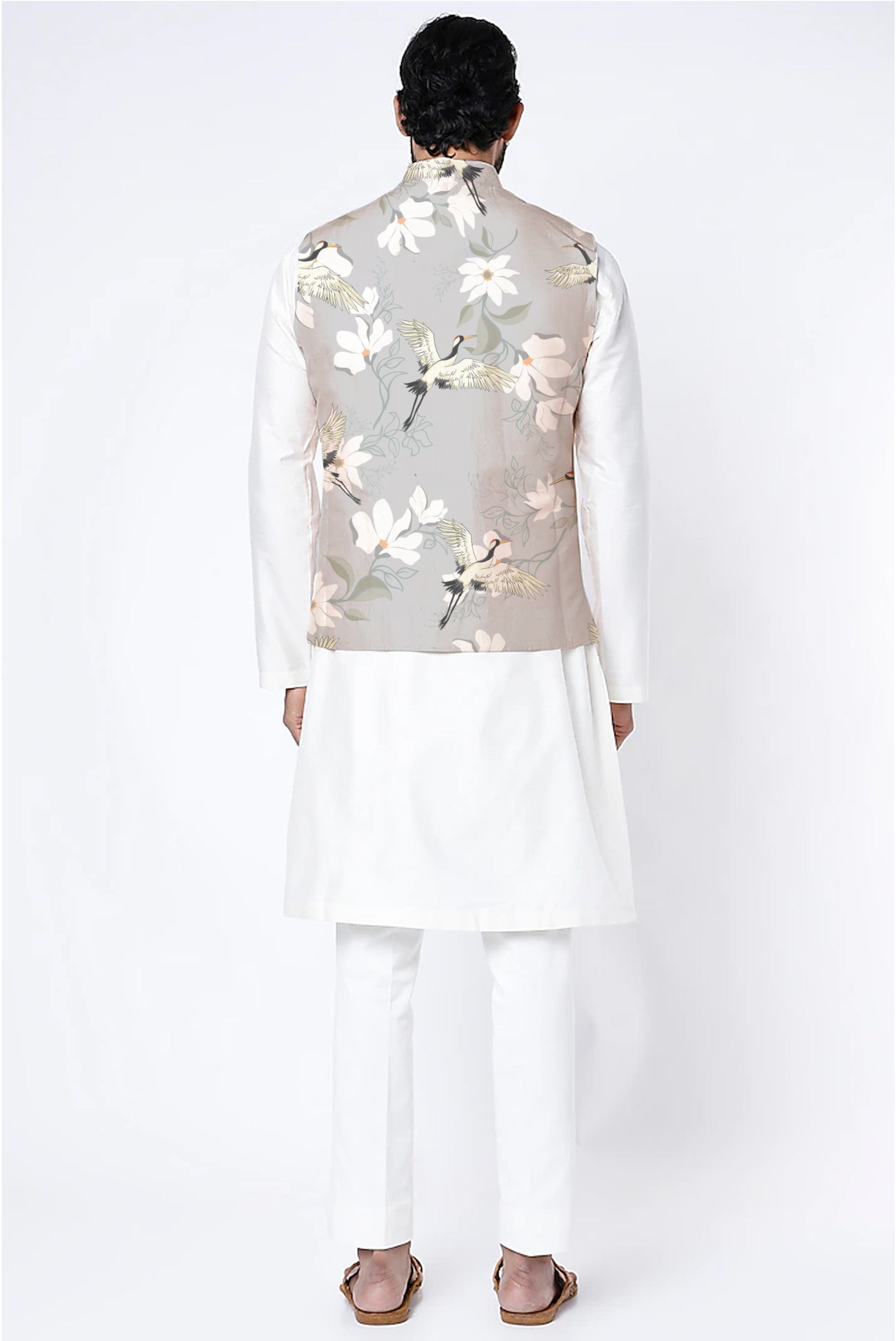 Printed Raw Silk Nehru Jacket