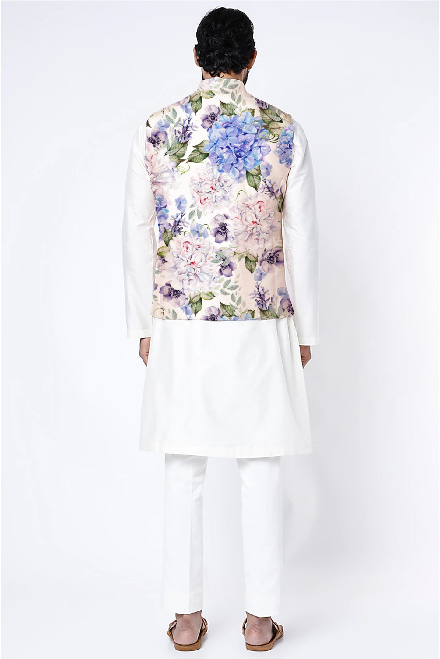 Printed Raw Silk Nehru Jacket