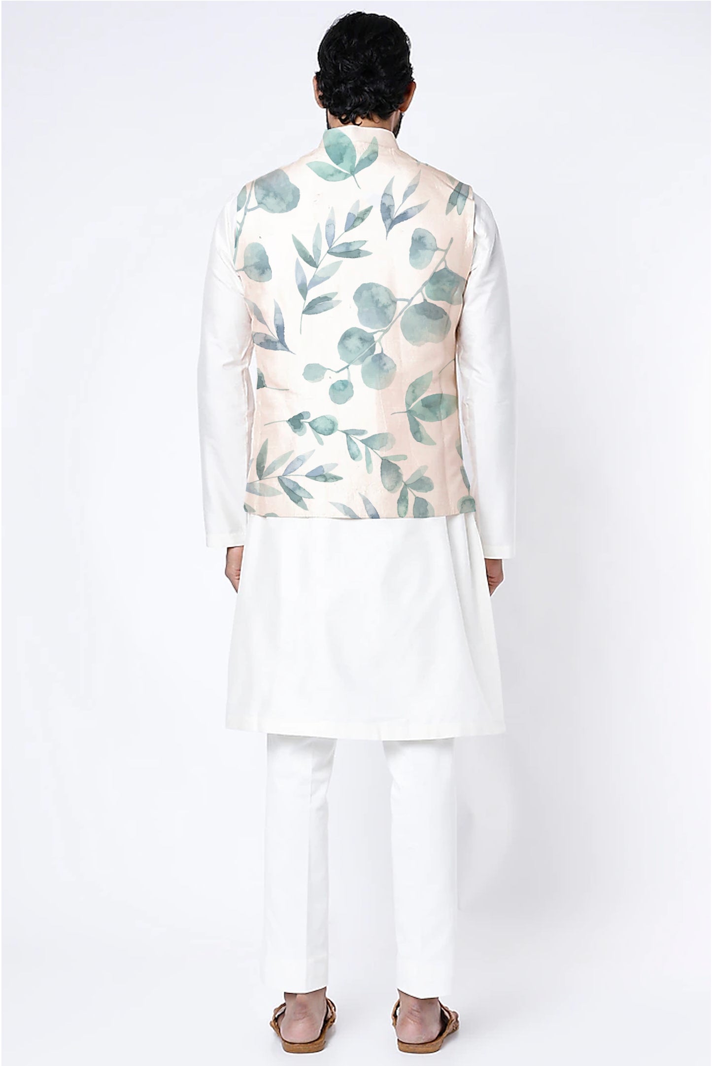 Printed Raw Silk Nehru Jacket