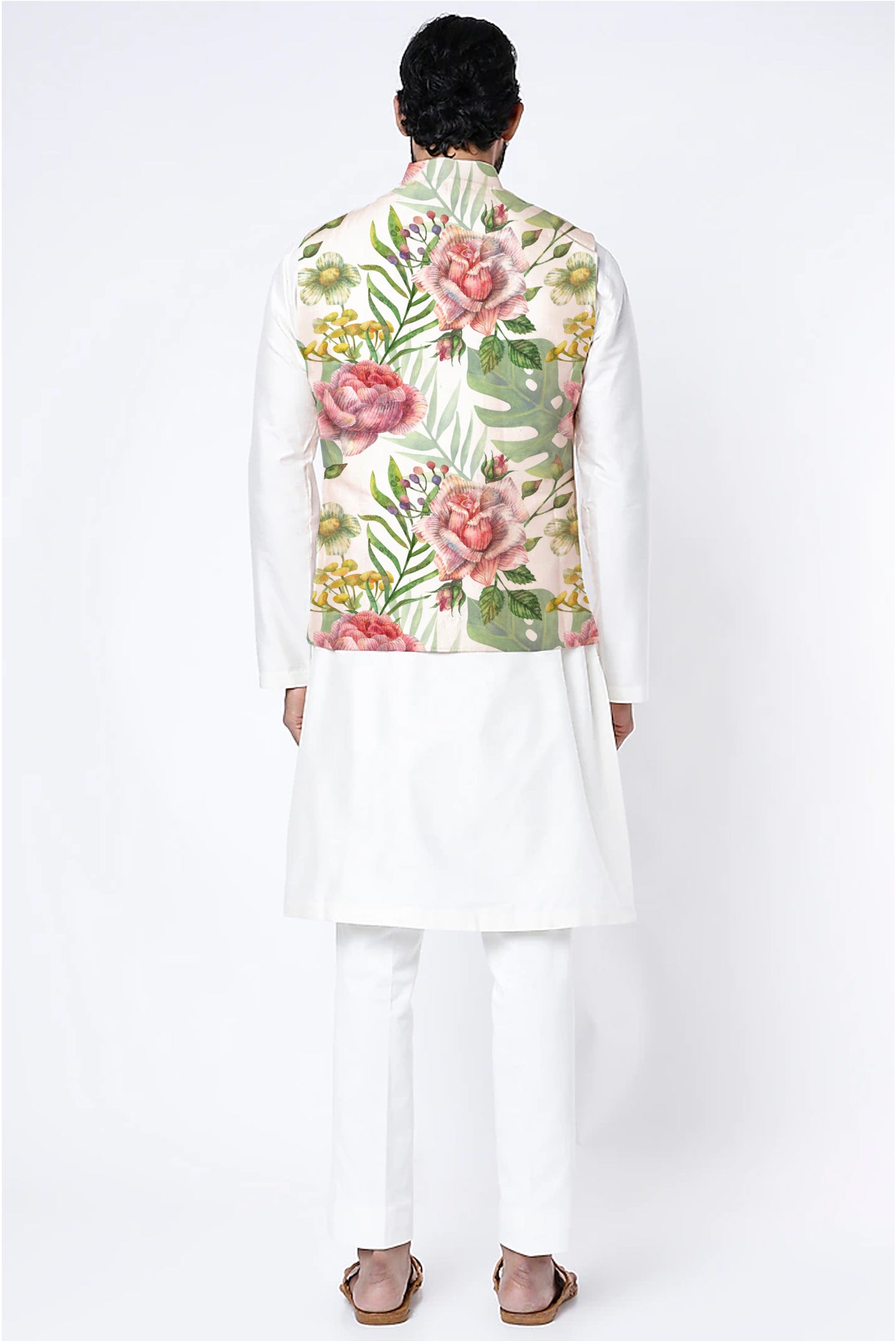Printed Raw Silk Nehru Jacket