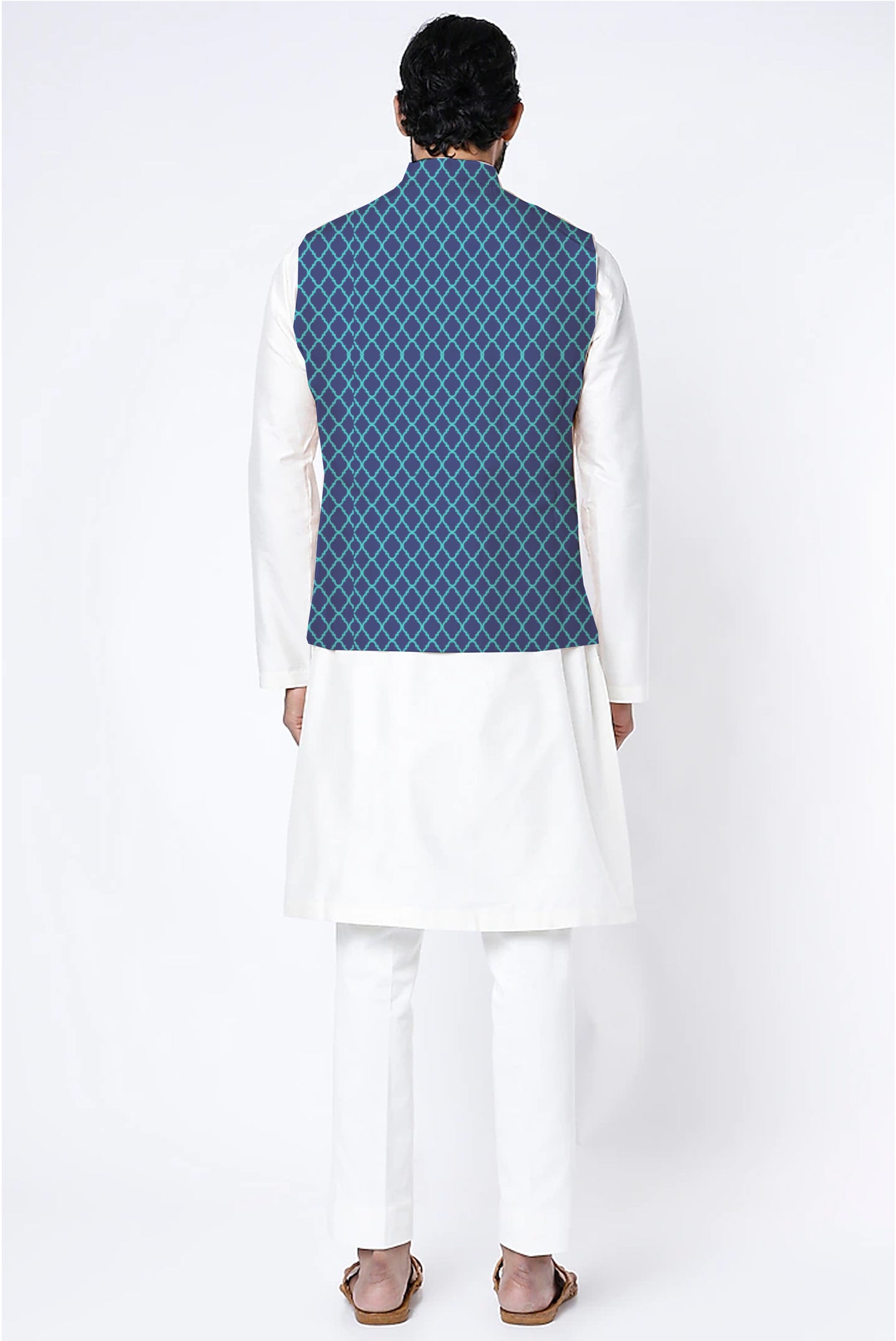 Printed Raw Silk Nehru Jacket