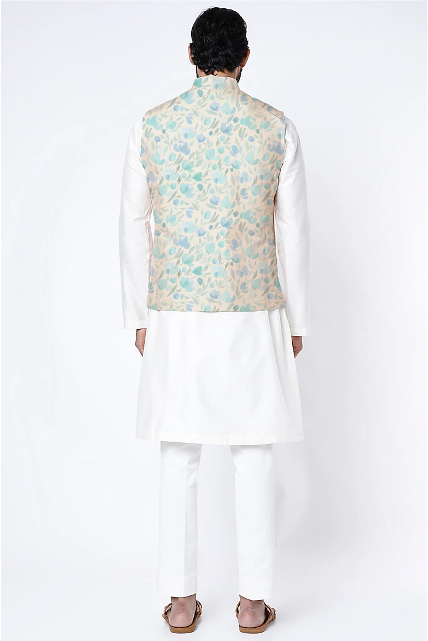 Printed Raw Silk Nehru Jacket