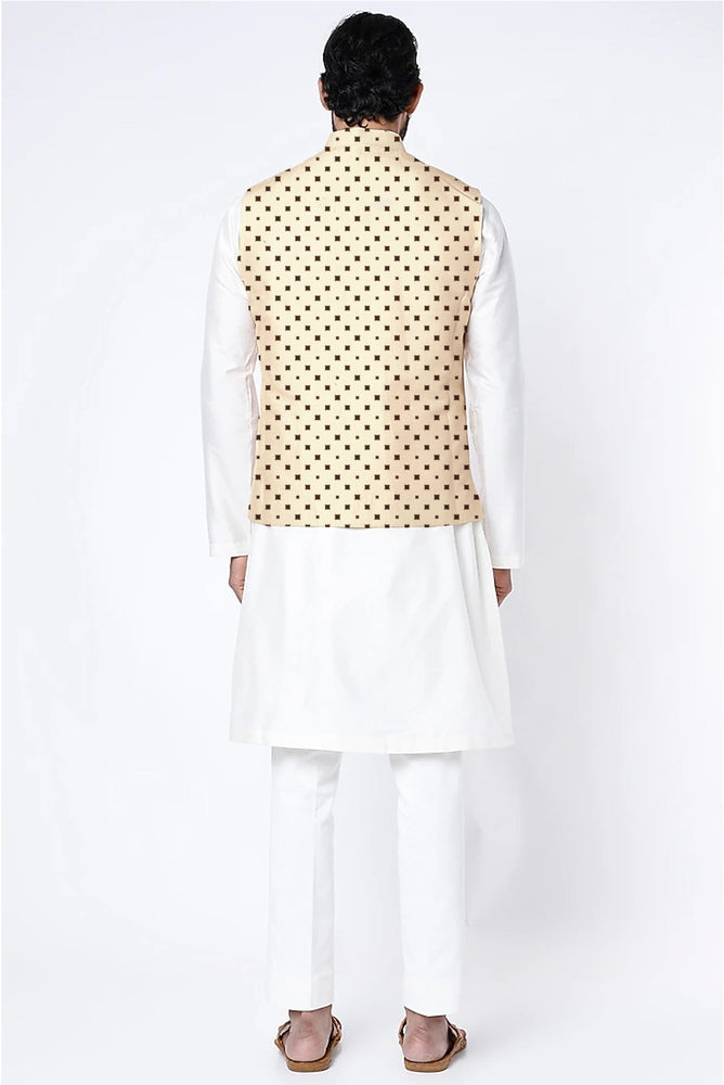 Printed Raw Silk Nehru Jacket Yashodhara