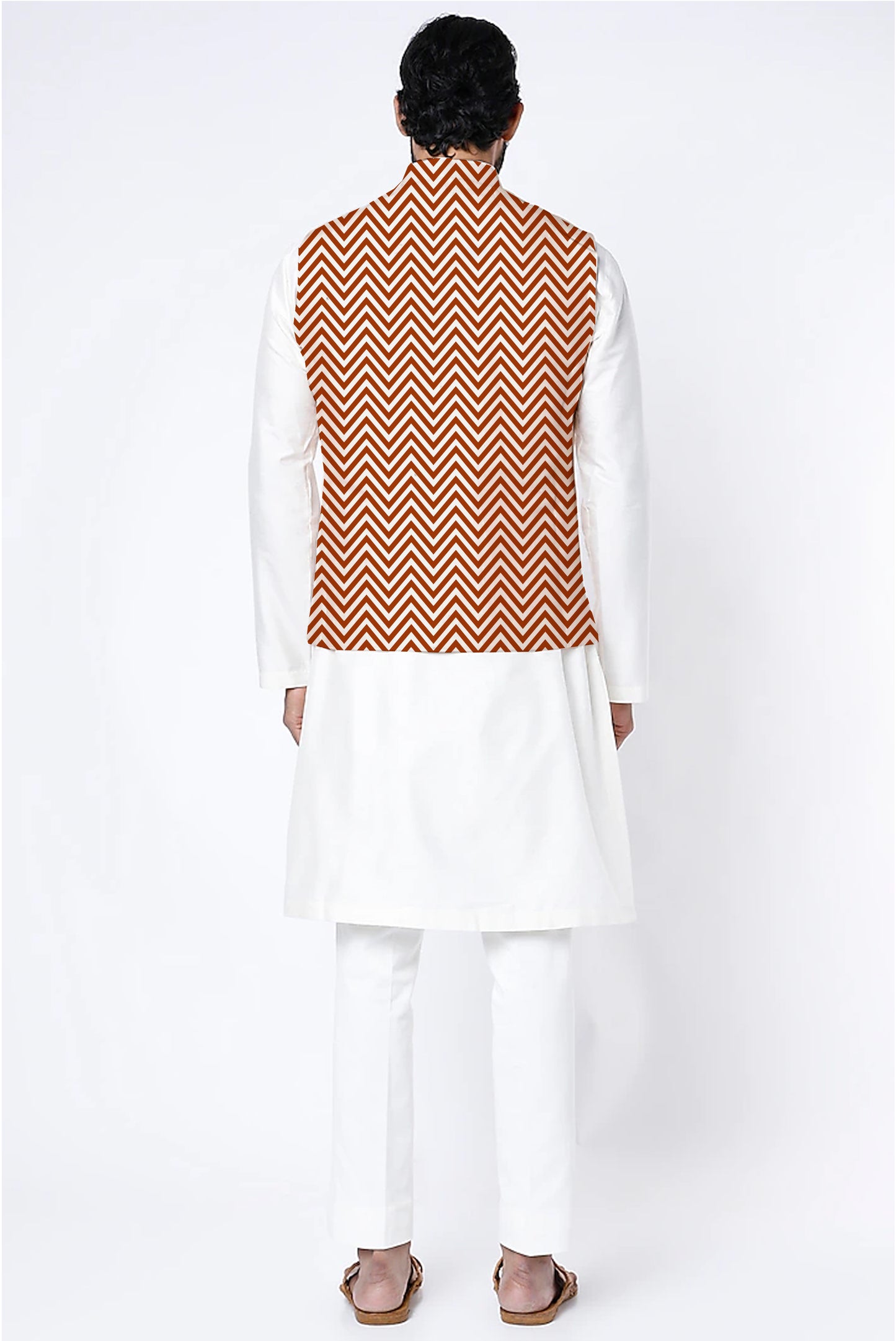 Printed Raw Silk Nehru Jacket