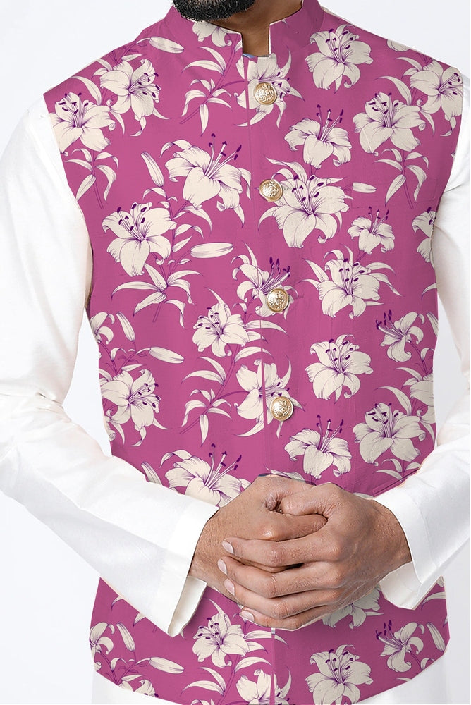Printed Raw Silk Nehru Jacket Yashodhara