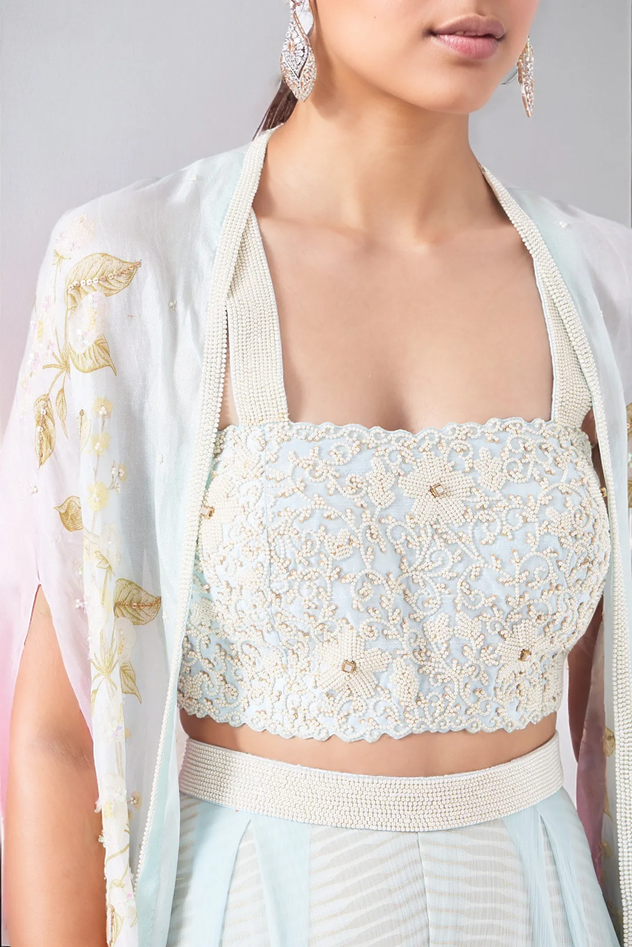 Pale Blue Organza Cape Set Yashodhara