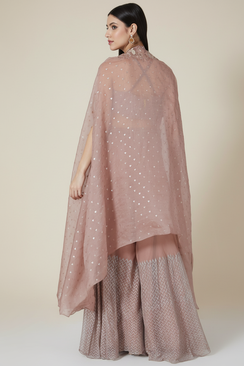 Rose Gold Embroidered Cape Set
