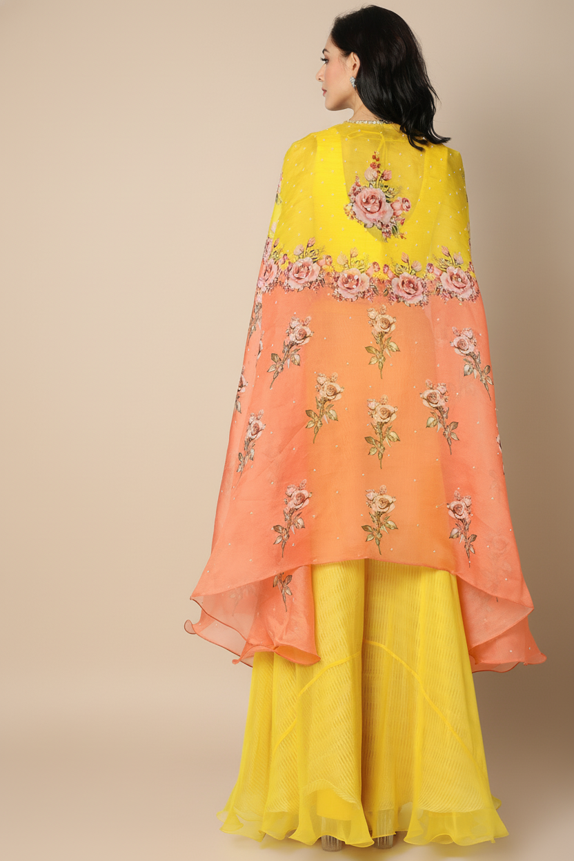 Yellow Raw Silk Palazzo Pant Set