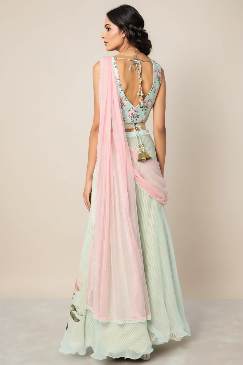 Mint Green Chiffon Palazzo Pant Set