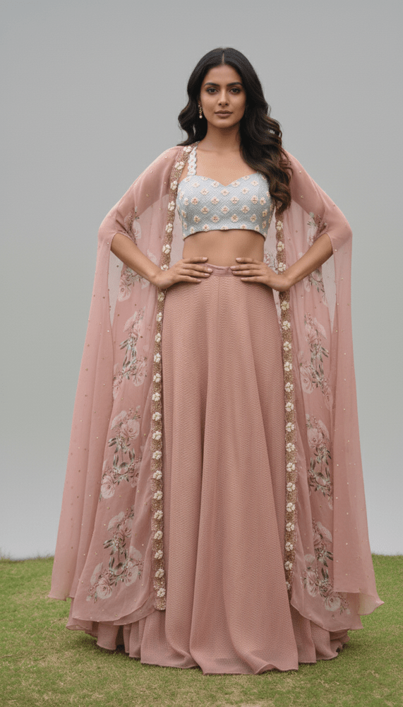 Blush Muse Floral Cape Set Yashodhara