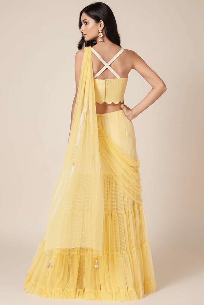 Yellow Chiffon Lehenga Set Yashodhara
