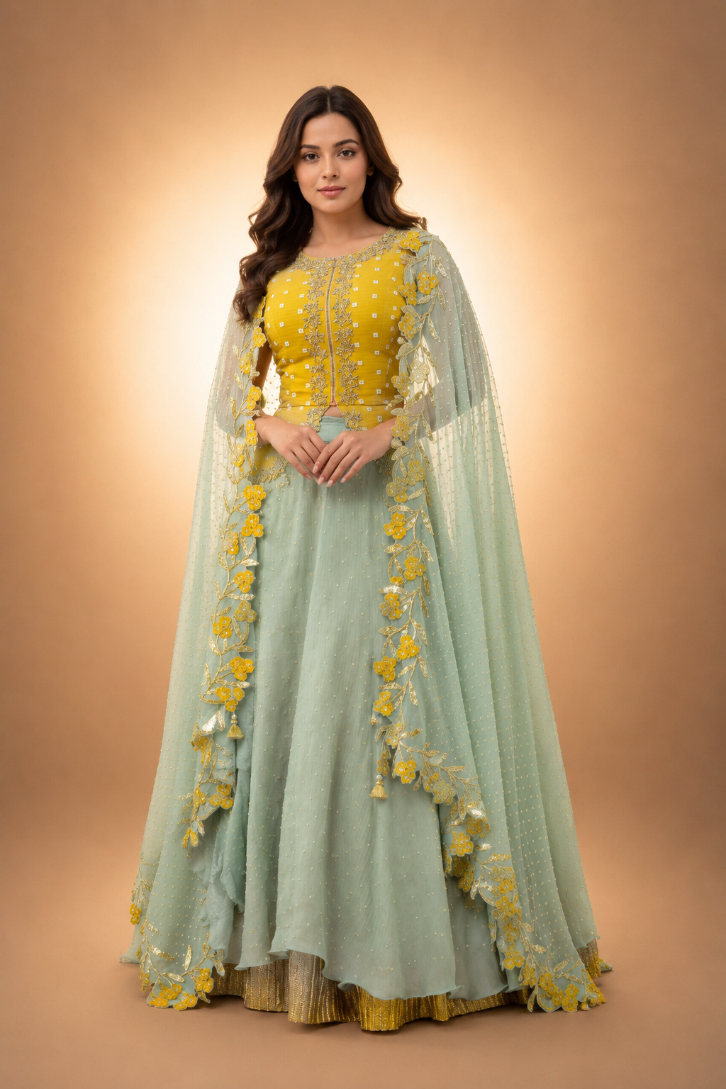 Marigold Mist Cape Lehenga Set