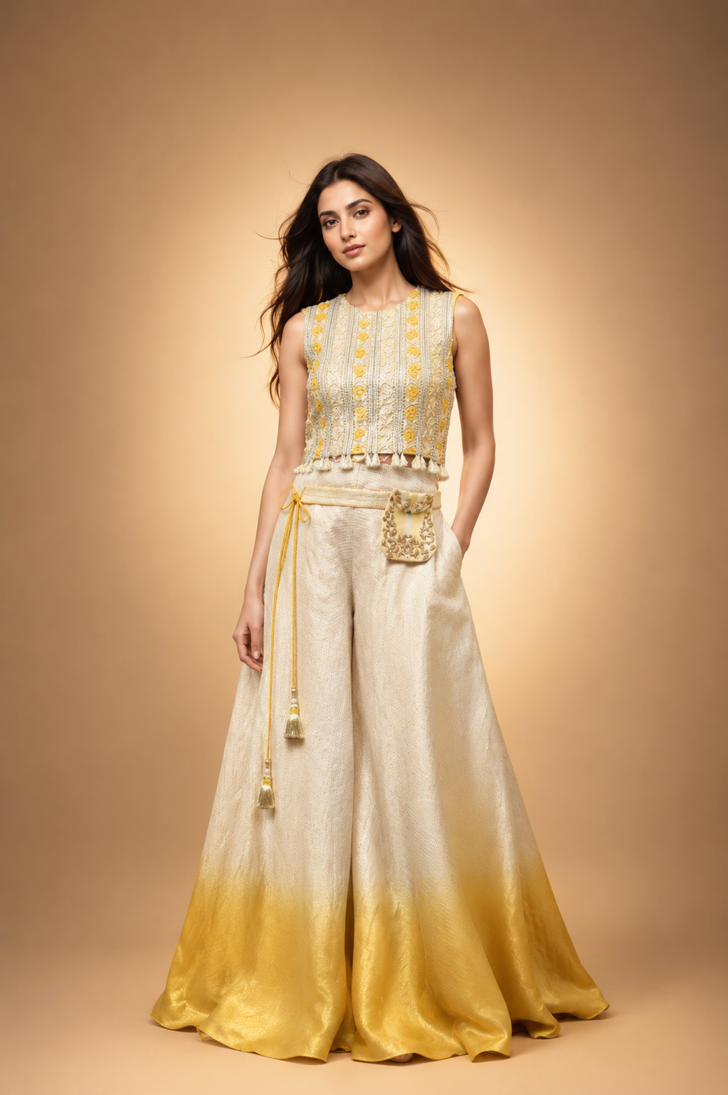 Saffron Bloom Ombre Palazzo Set