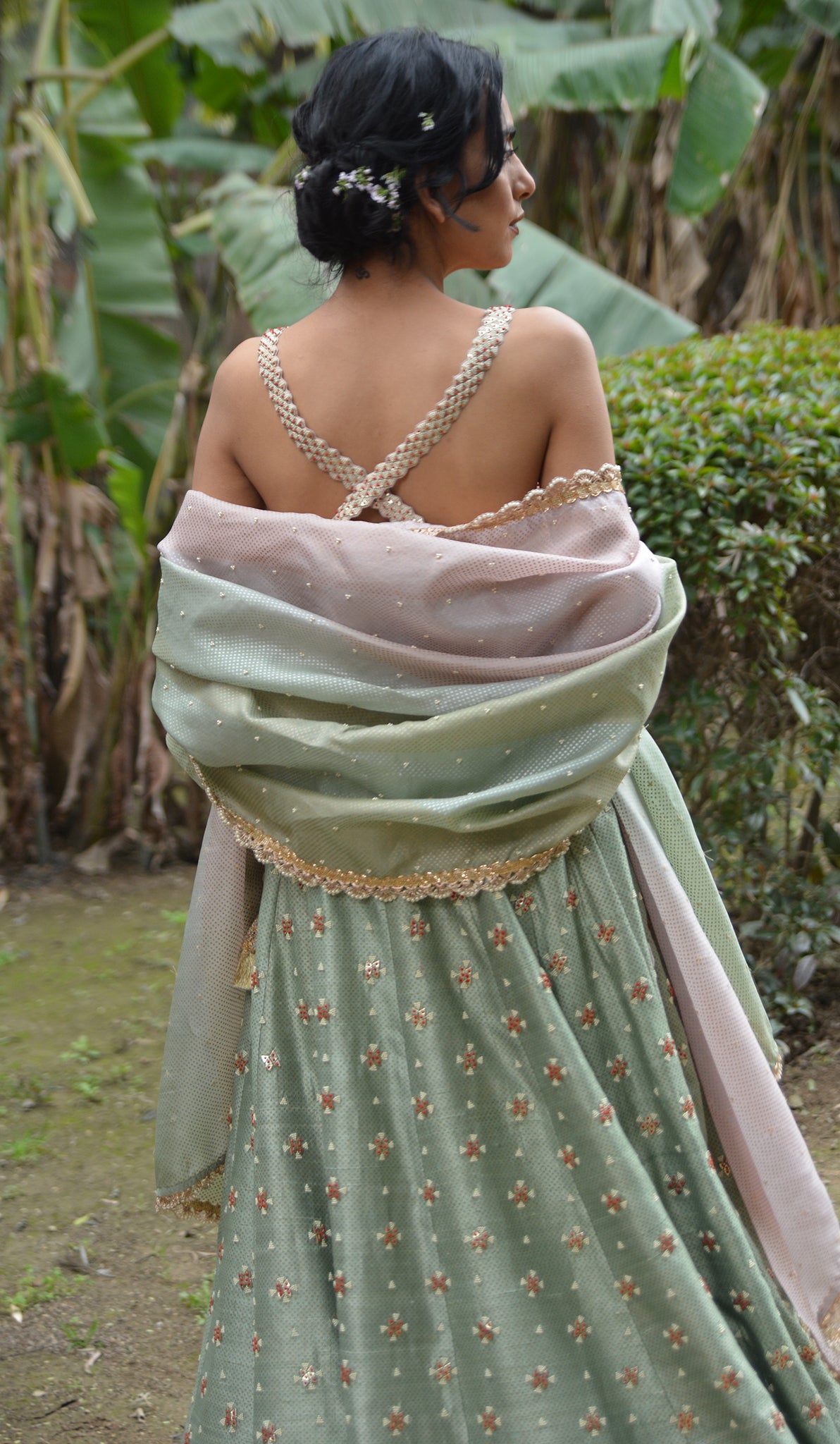 Sage Blush Mirror Embroidered Lehenga Set Yashodhara