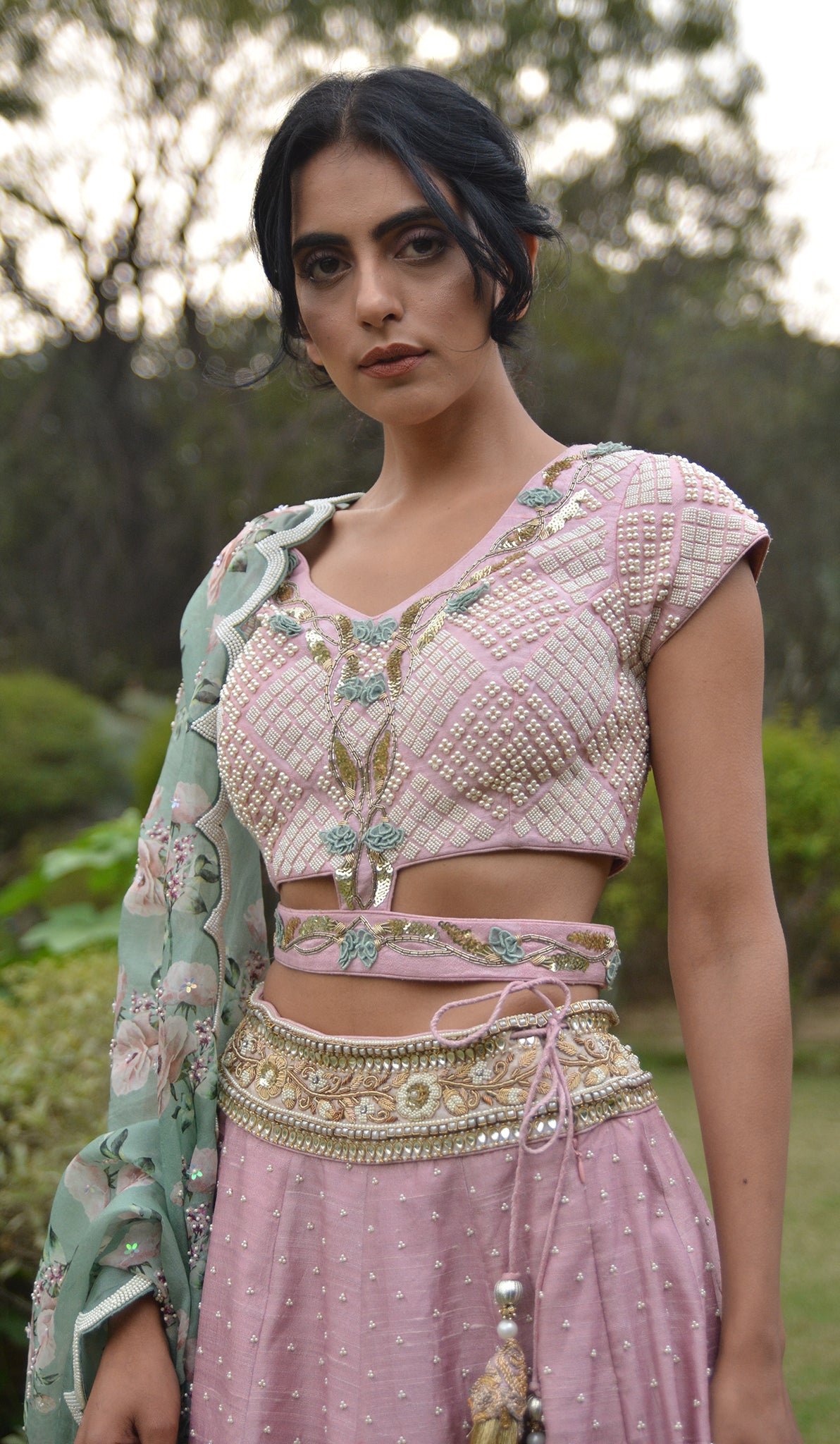 Blush Garden Handcrafted Floral Lehenga Set Yashodhara