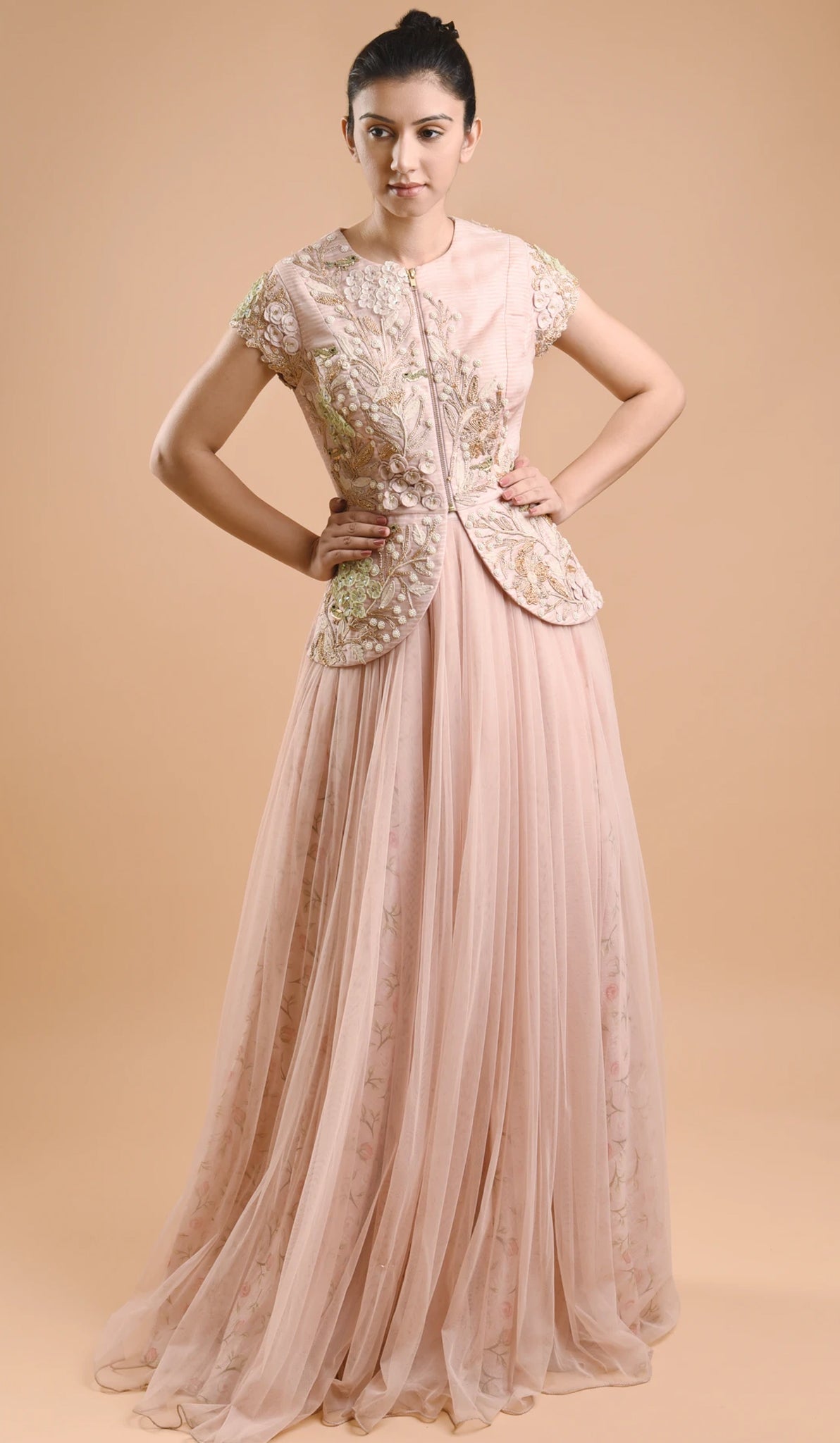 PEPLUM JACKET WITH ROSE LINING SKIRT SET