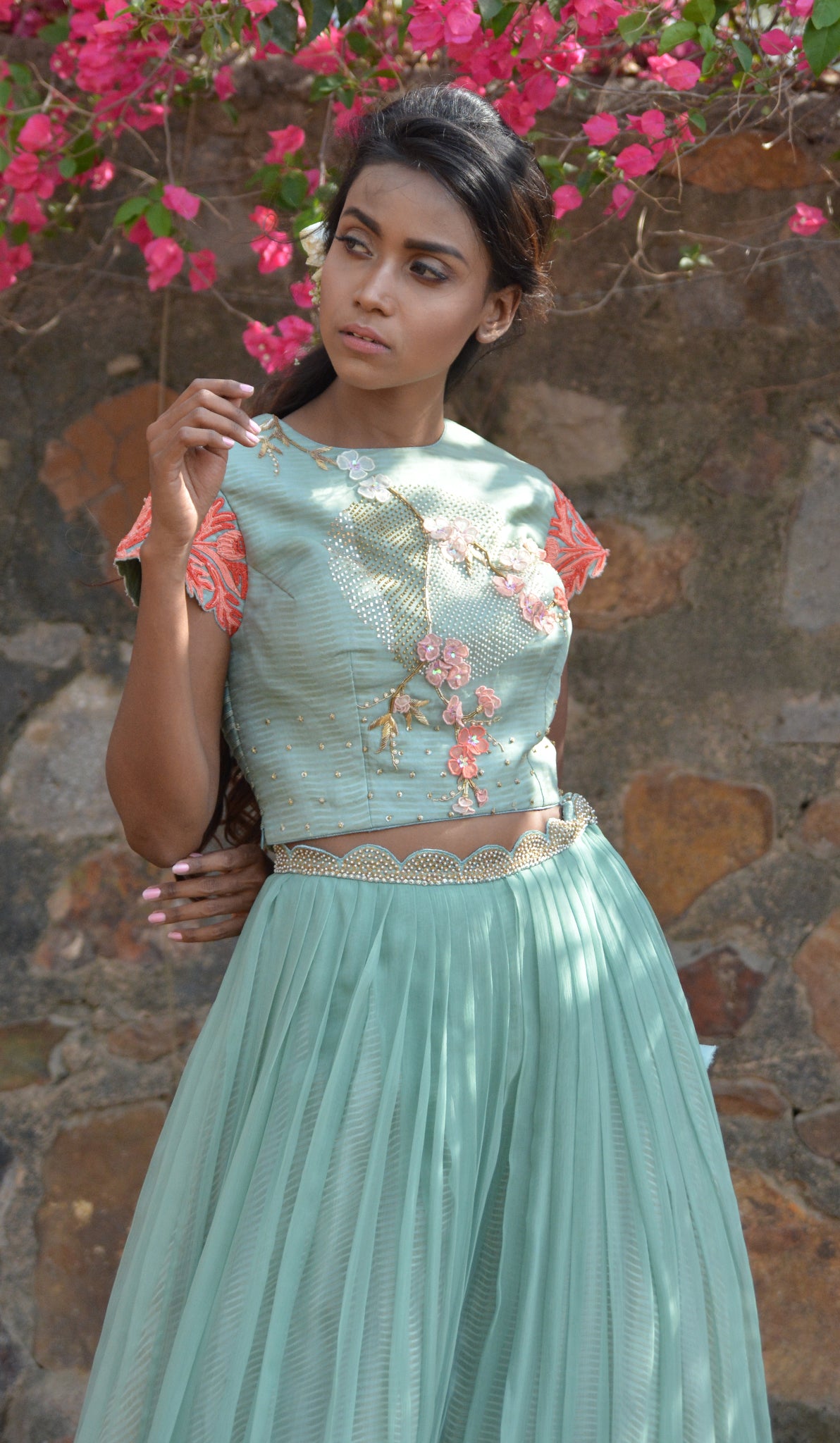 CROPTOP WITH PLEATED CHIFFON PLAZZO'S