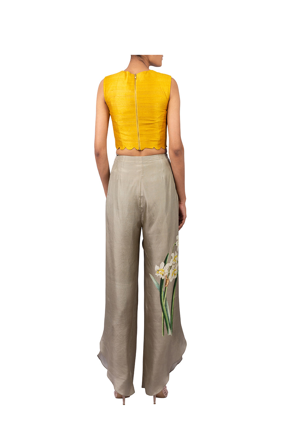 STAR MOON EMBROIDERED CAPE WITH RAW SILK CROPTOP