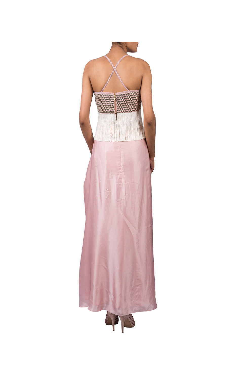 NALKI BUSTIER WITH DRAPED SKIRT WITH ORGANZA CAPE