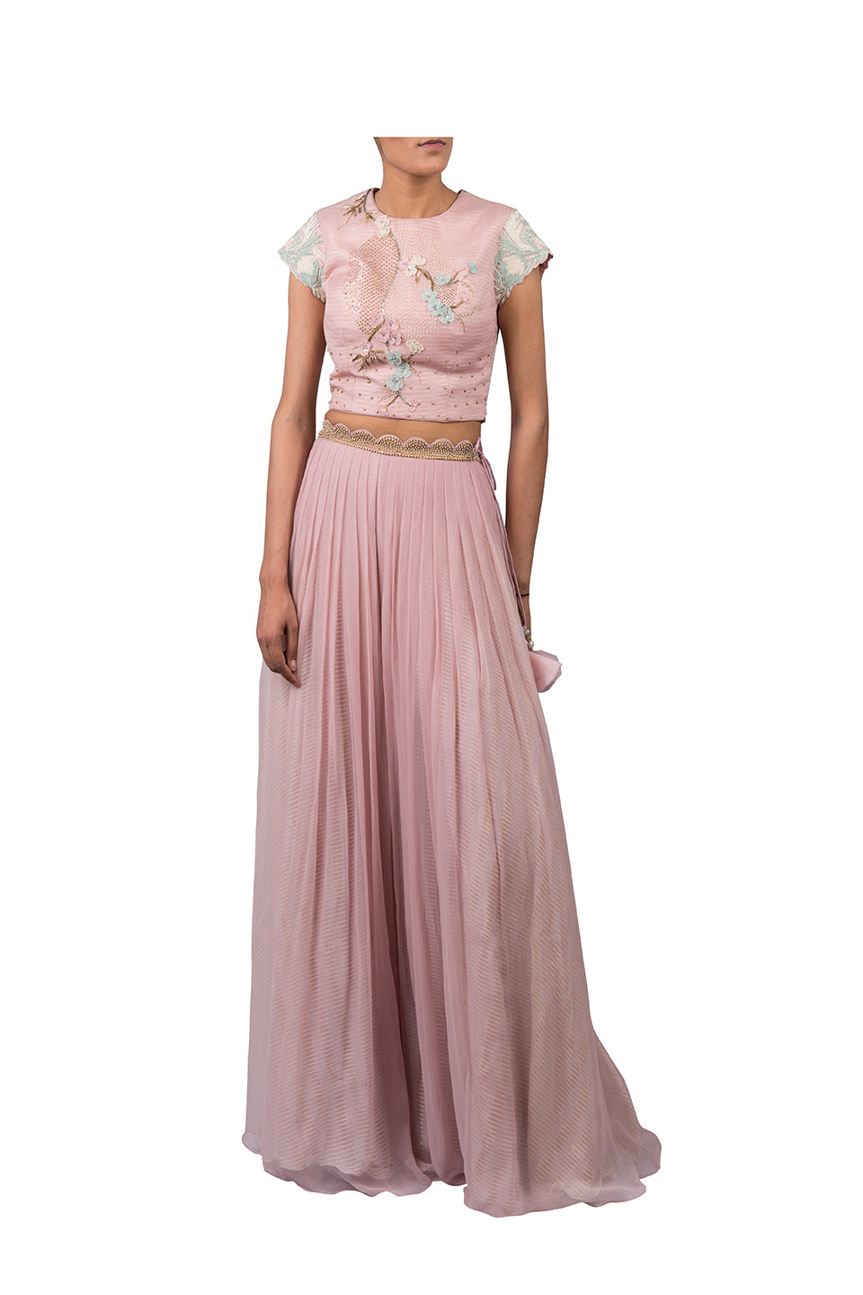 JAPANESE CIRCLE CROPTOP WITH NAKATIKKI BELT AND CHIFFON PALAZZO