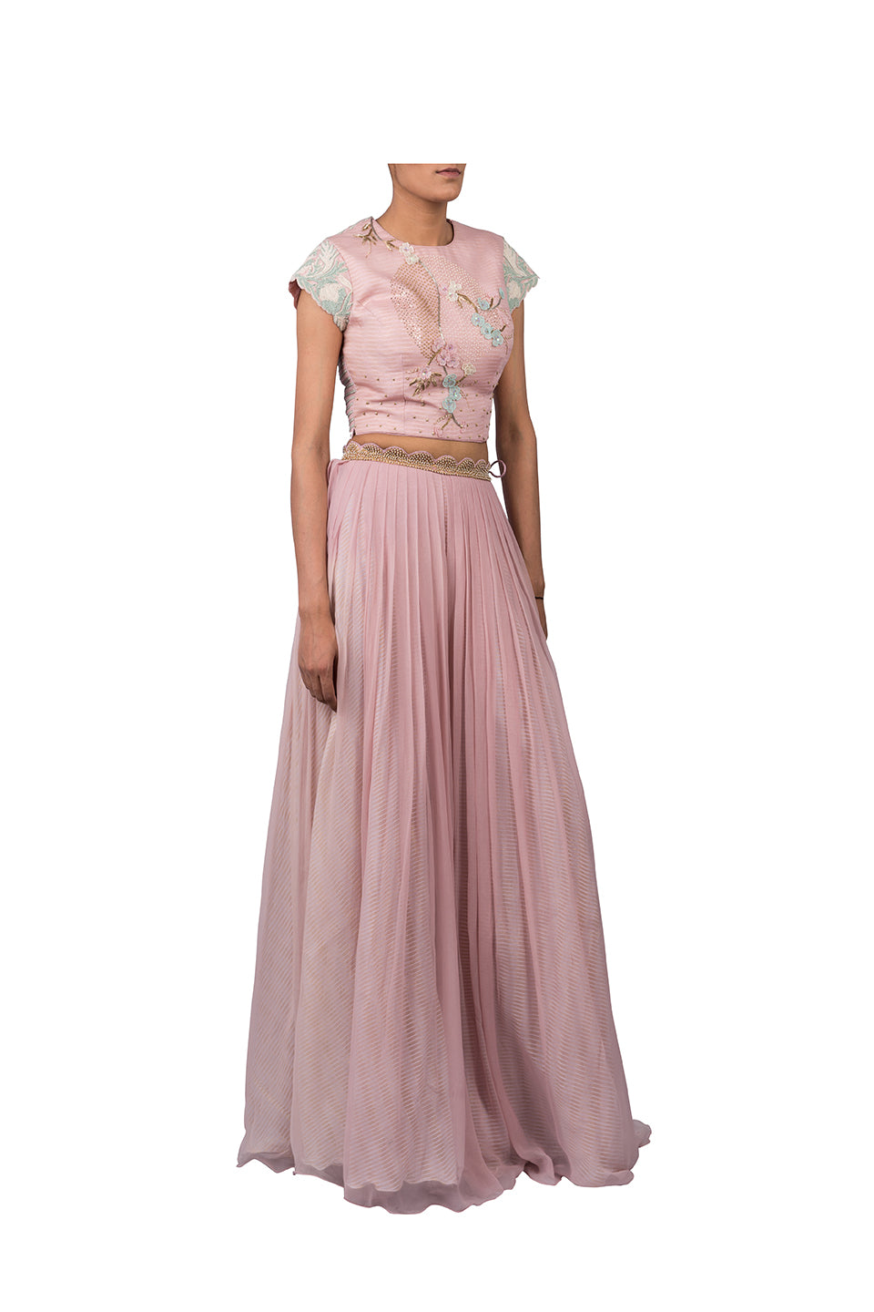JAPANESE CIRCLE CROPTOP WITH NAKATIKKI BELT AND CHIFFON PALAZZO