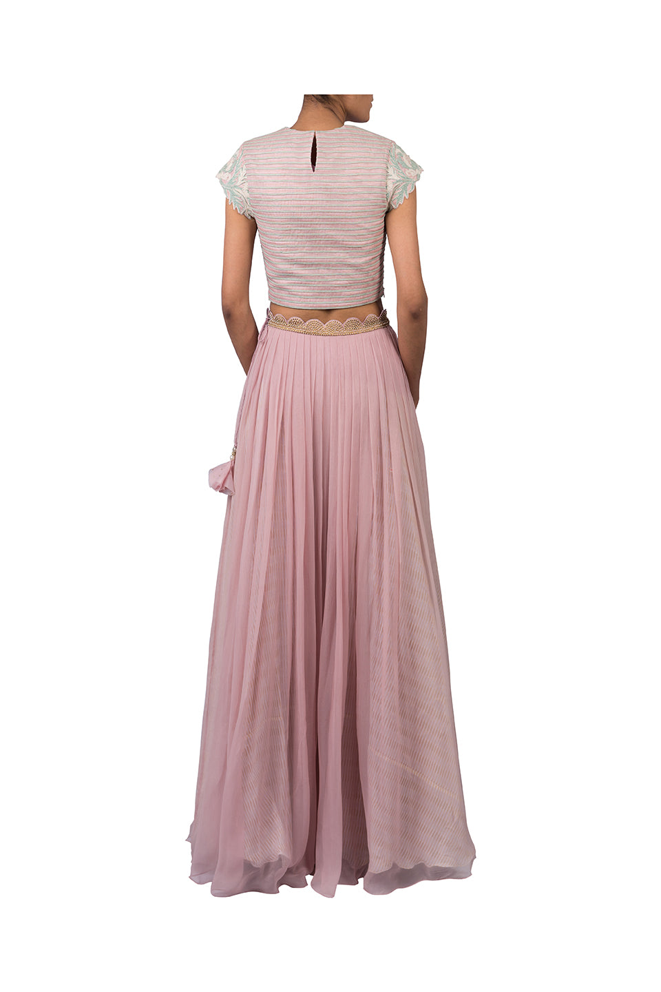 JAPANESE CIRCLE CROPTOP WITH NAKATIKKI BELT AND CHIFFON PALAZZO