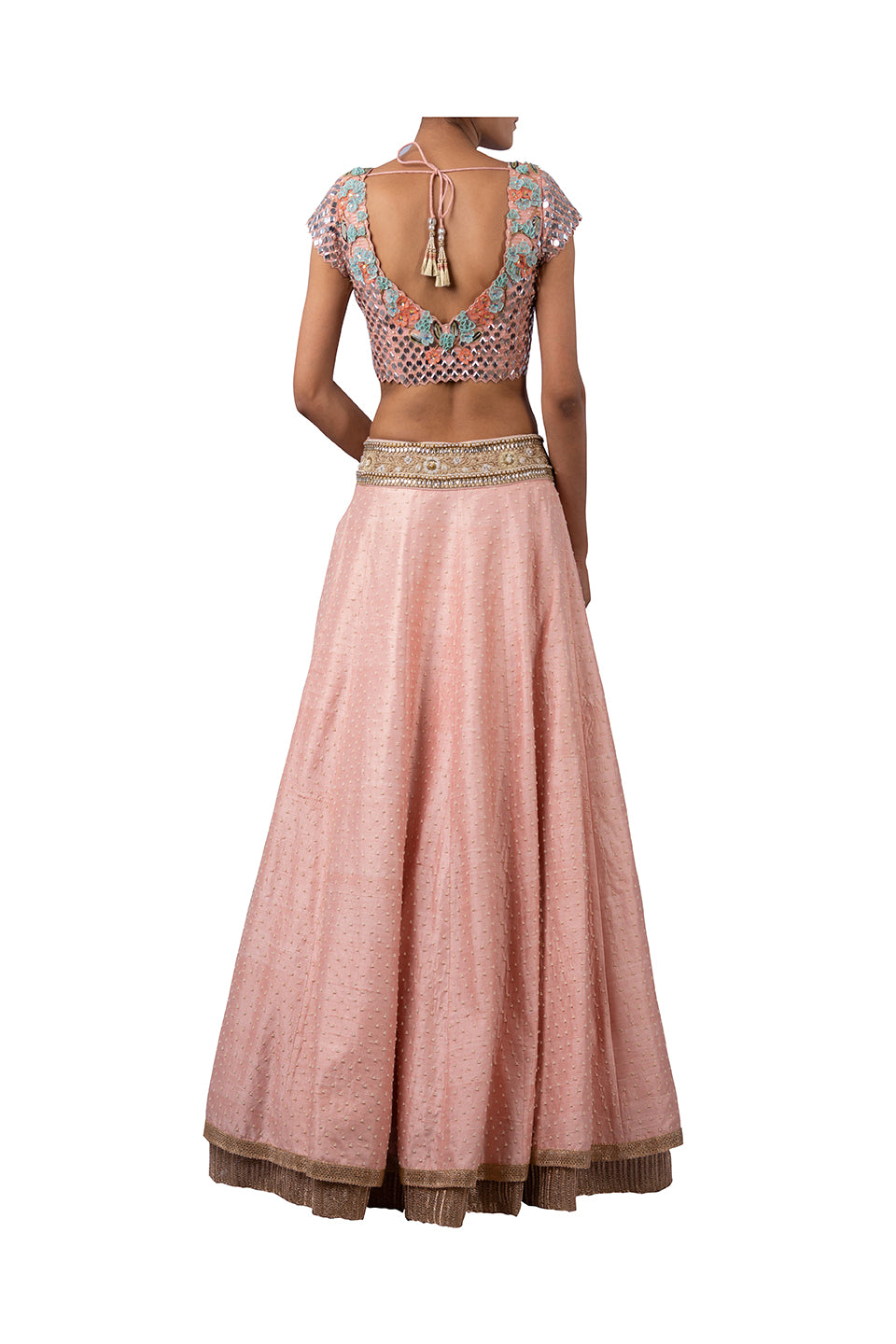 MIRROR EMBROIDERY BLOUSE WITH PERAL WORK RAW SILK GAJARI LEHENGA