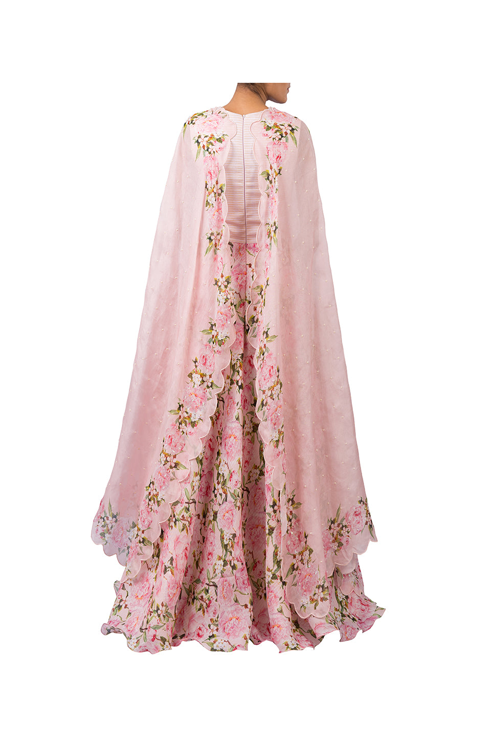 DIGITAL PRINT PEONIES ANARKALI WITH PRINTED PINK CAPE