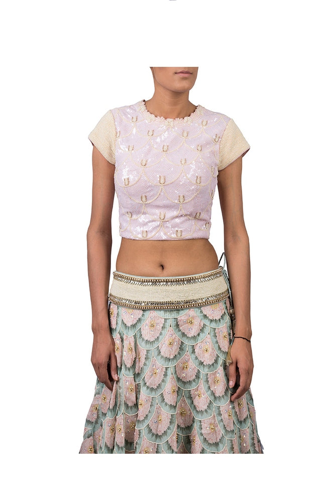 PEARL SCALLOP ORGANZA LEHENGA Yashodhara