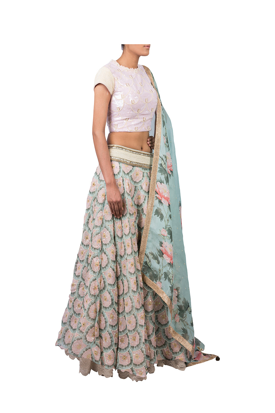 PEARL SCALLOP ORGANZA LEHENGA