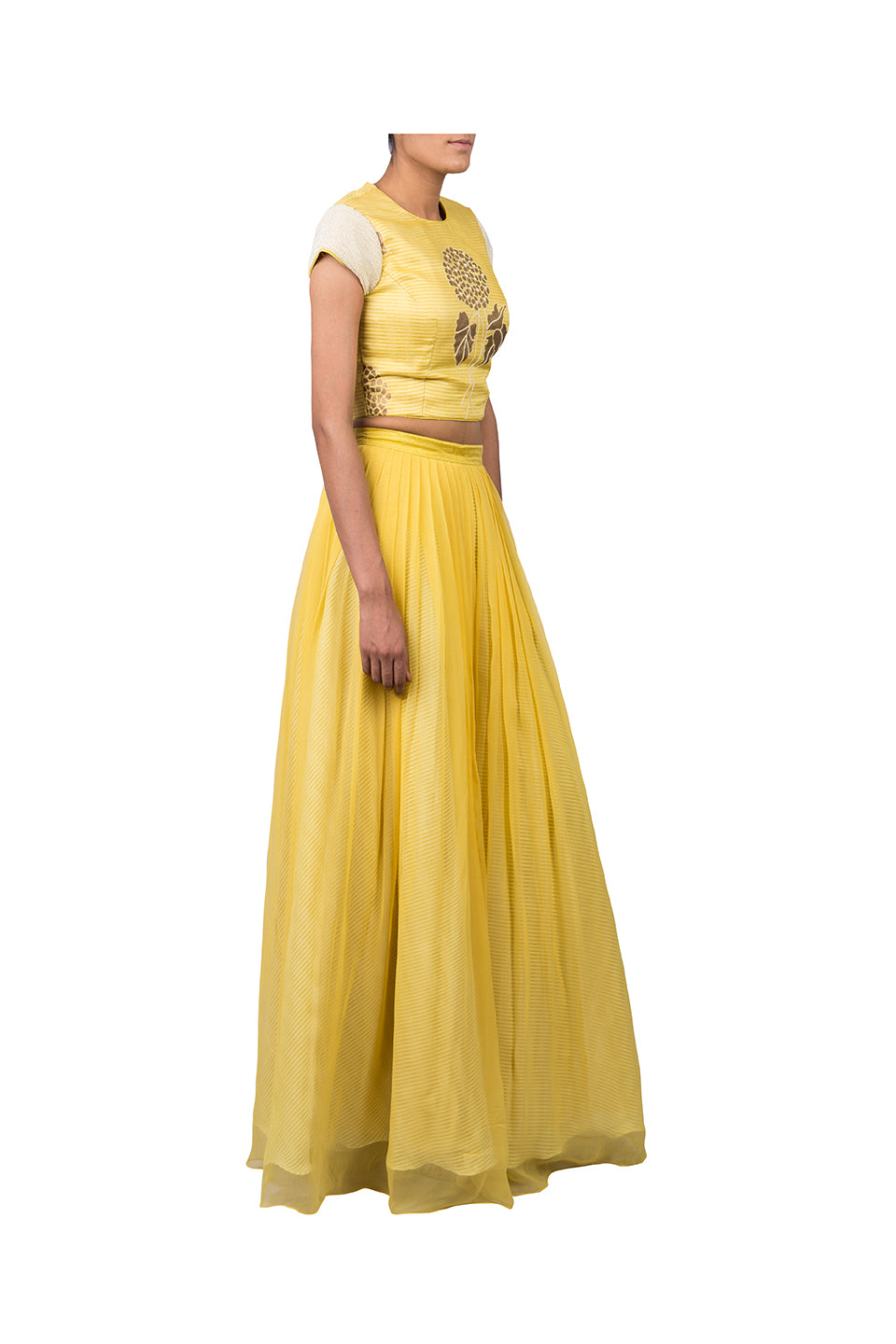 BLOCK PRINTED FOOTBALL LILLY HIGHLIGHTED CROPTOP WITH CHIFFON PLEATED PALAZZO