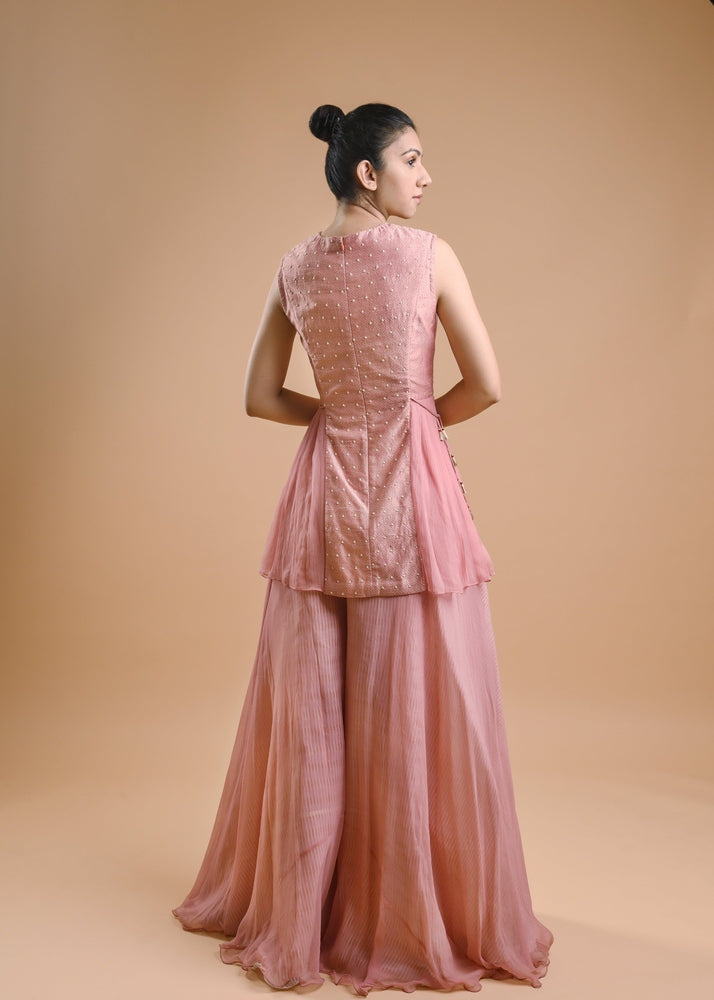 GEOMETRIC BOOTI CHIFFON SHORT KURTI WITH PALAZZO Yashodhara