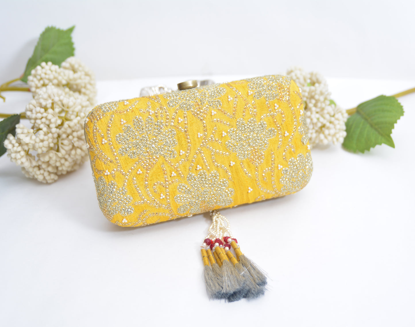 Yellow Embroidered Clutch
