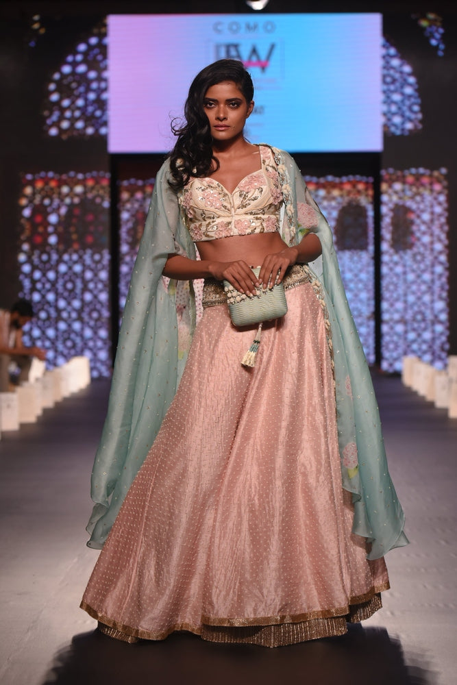 Blush Pink Lehenga with 3d Floral Blouse Yashodhara