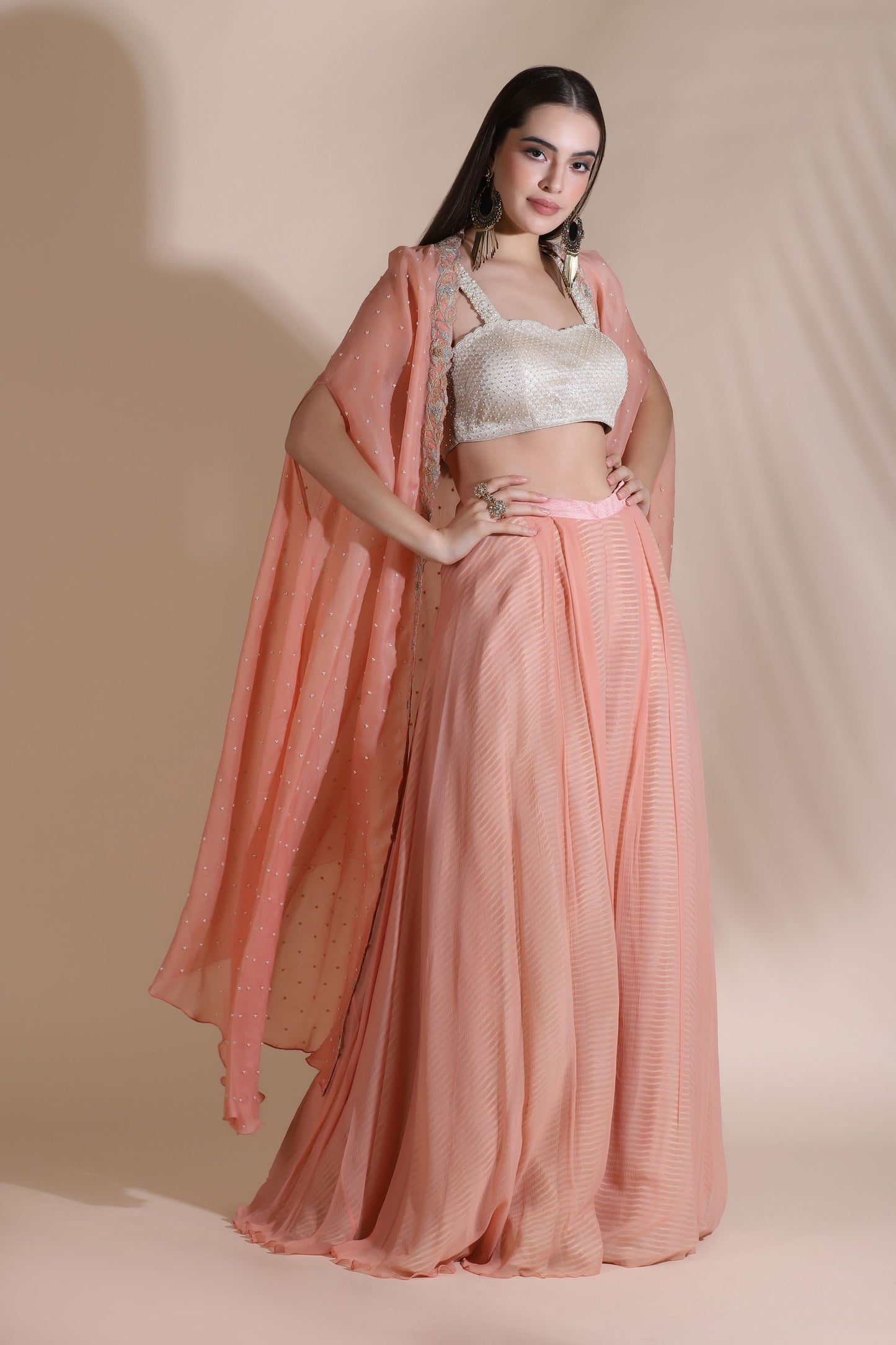 Brocade Highlighted Busiter With Block Printed Garara Pants