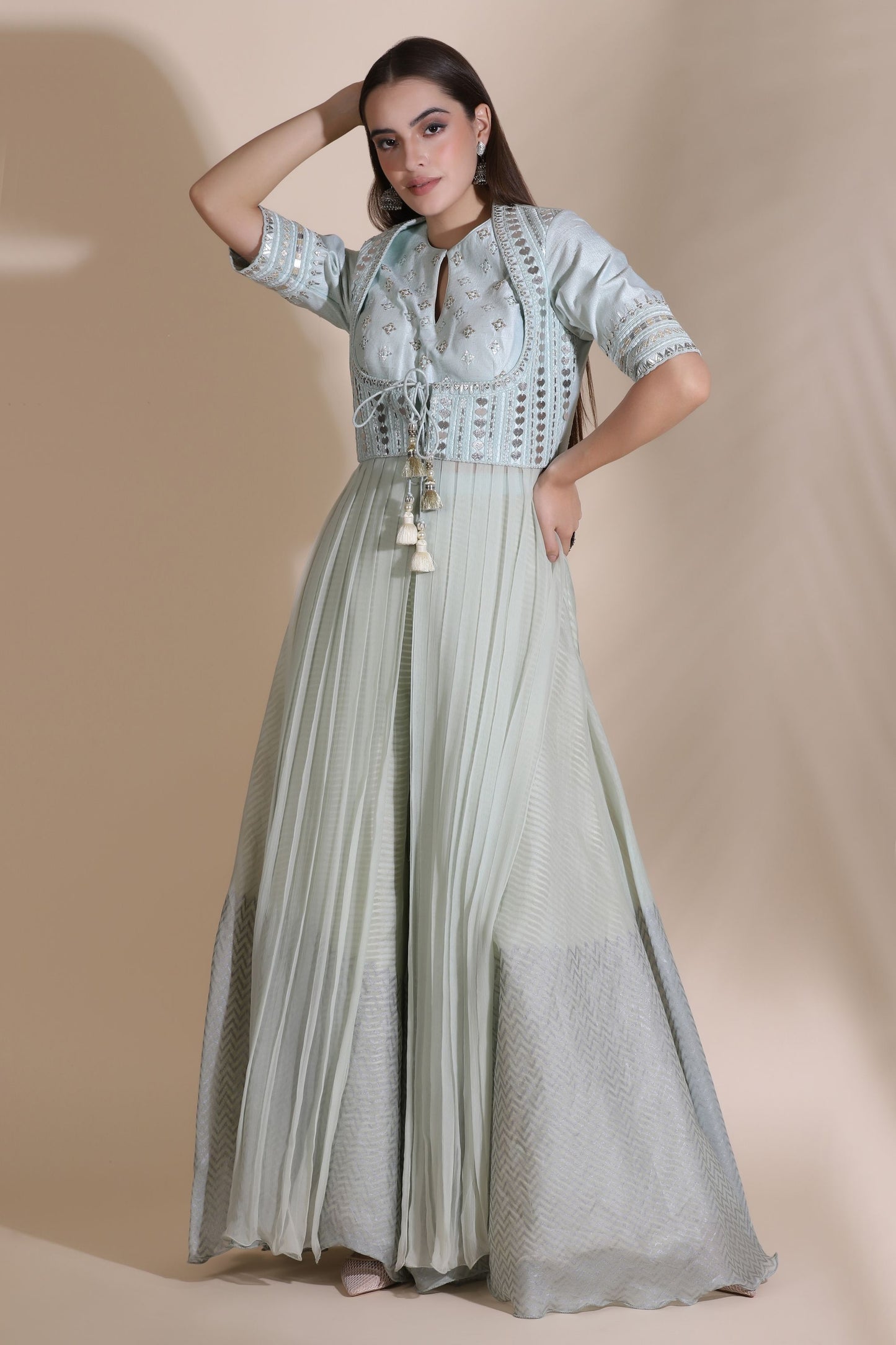 Leather Work Kurti with Pallazos