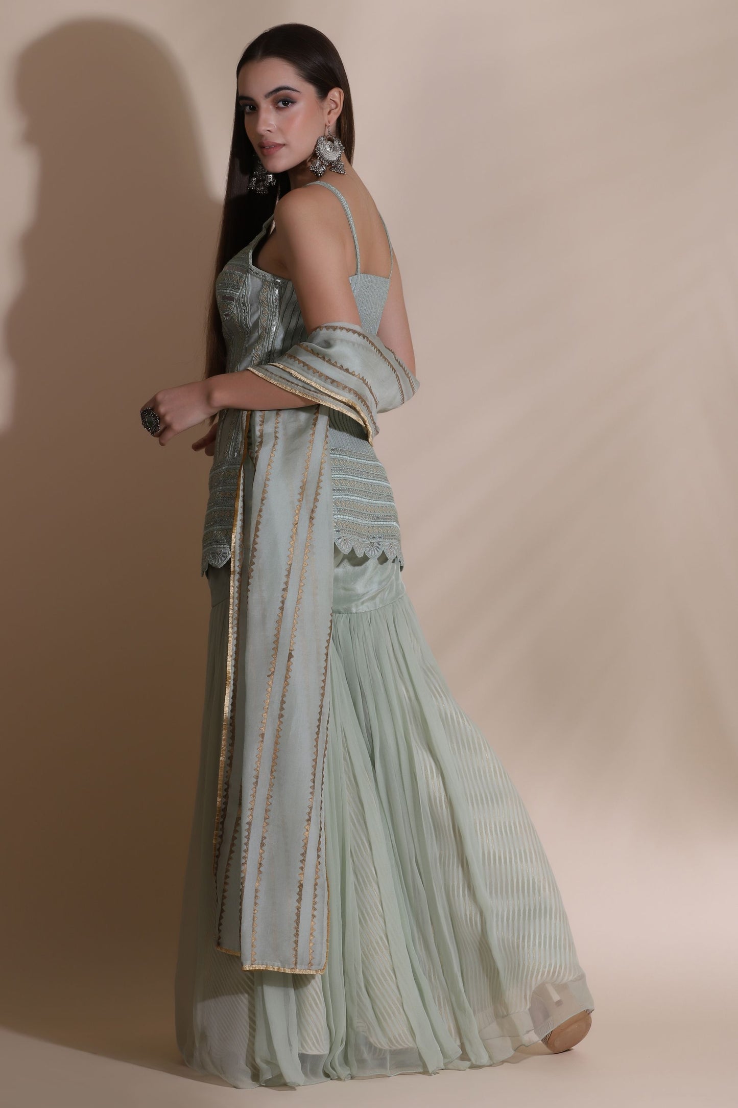 Leather Work Kurti with Pallazos