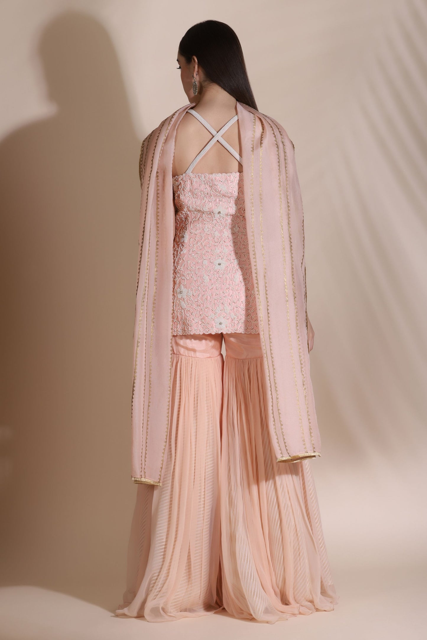 Pearl Work Short Kurti with Skirt And Duptta