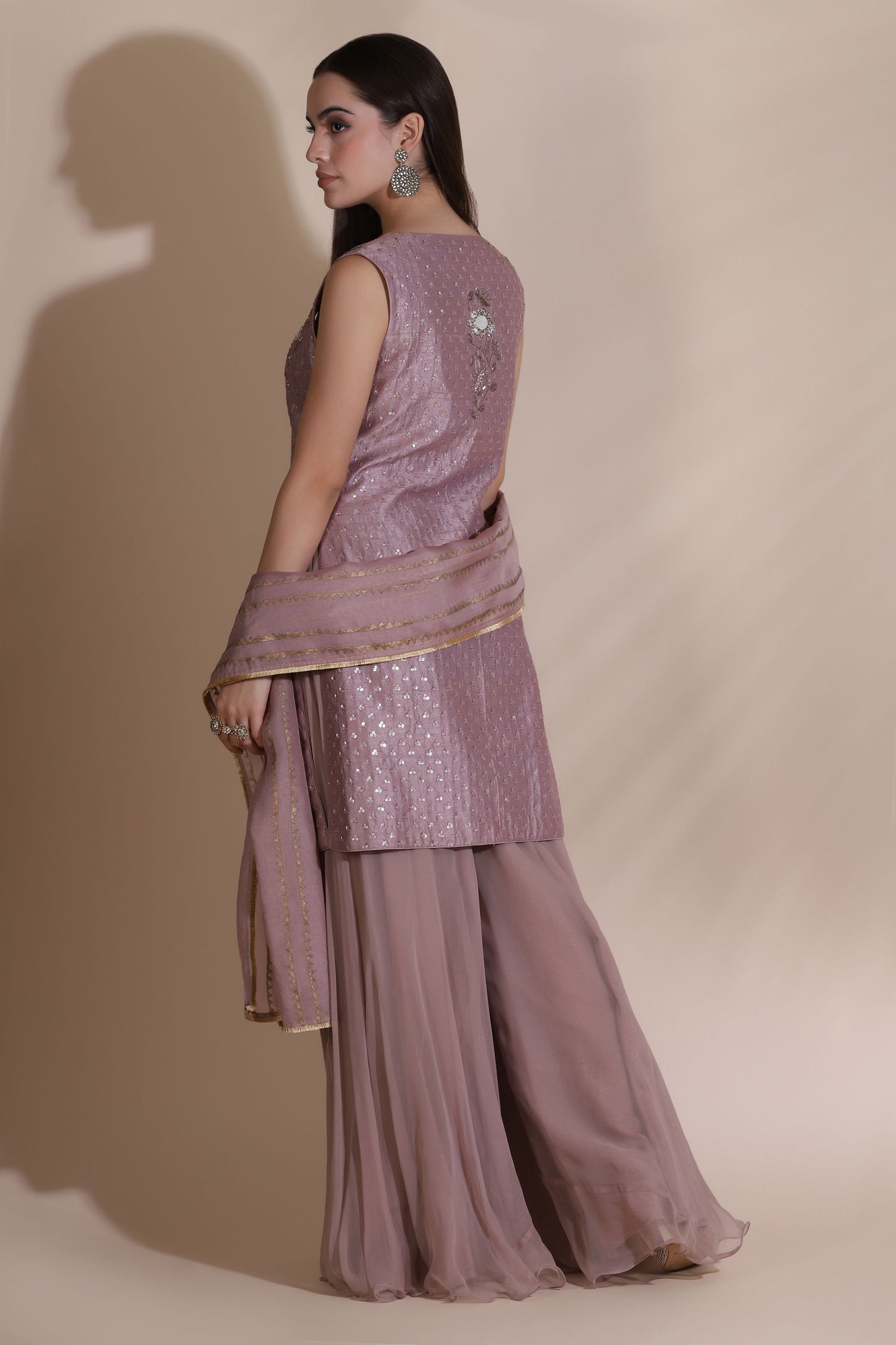 Bugle Bead Short Jacket with Blouse and Palazzos